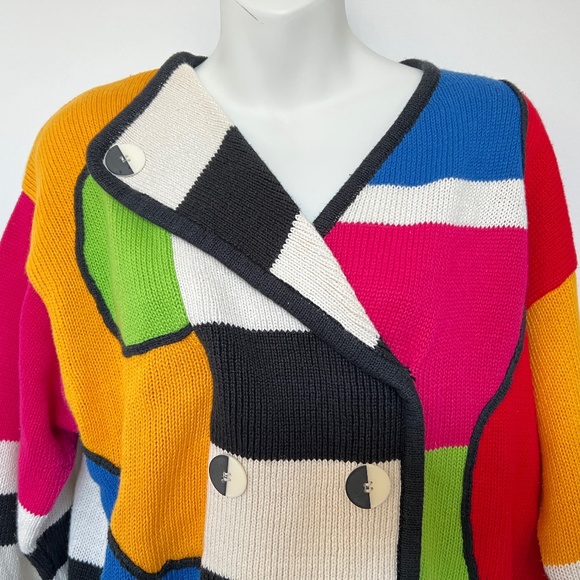 I.B. DIFFUSION Vintage Sweater Sz S Oversized Colourful Geometric Bright 90s - Picture 2 of 6